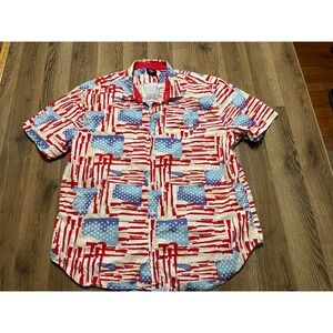 STAGHORN Shirt, Men's Size XL, Blue Red White, USA Flag, Button Up, Short Sleeve
